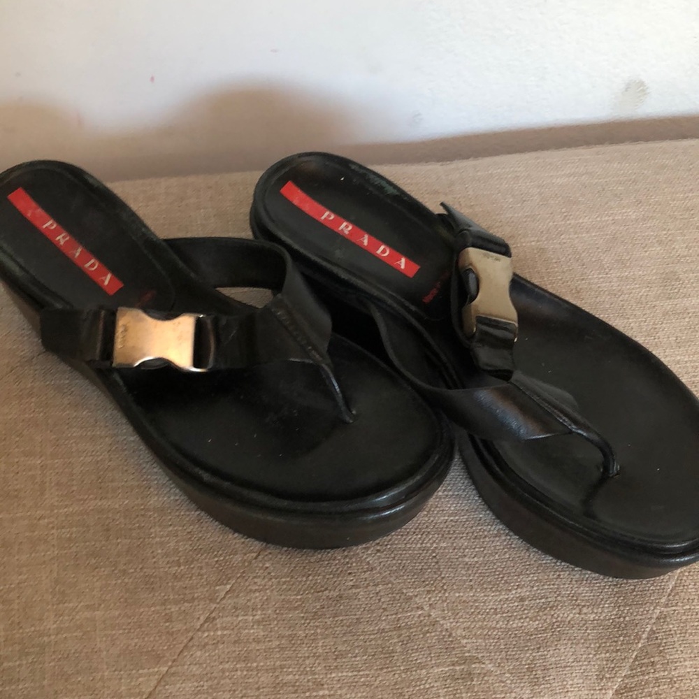 Prada leather platform wedges size 37